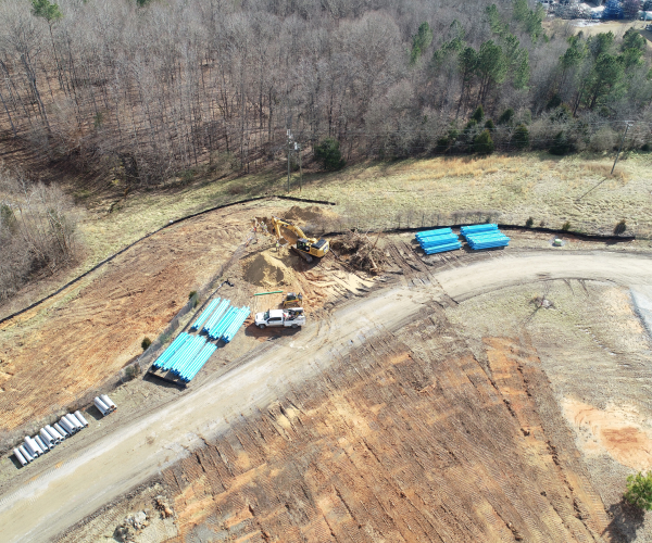 Aerial View Of Heavy Equipment At Job Site